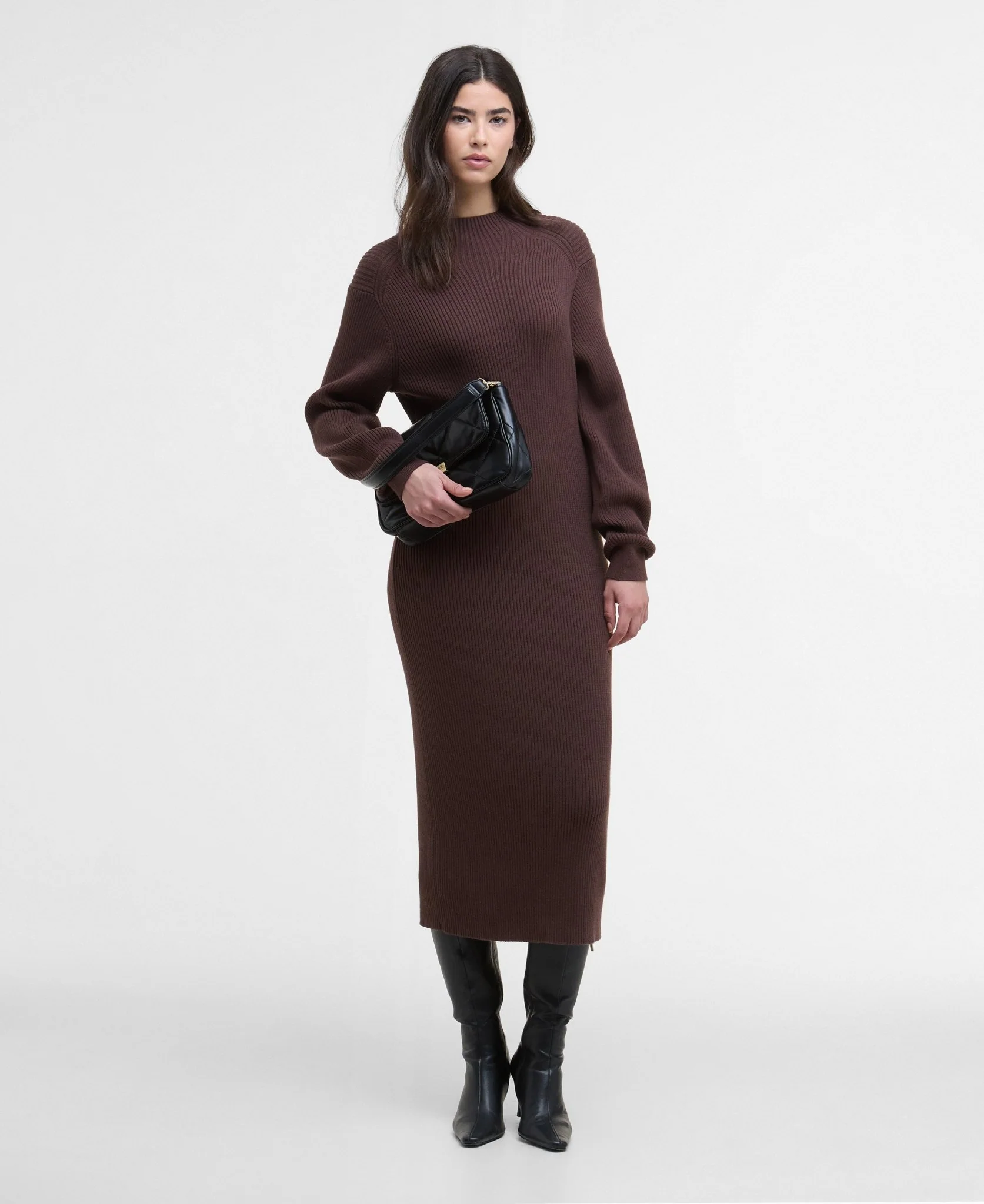 Barbour International Lana Knitted Midi Dress Chocolate - Image 2