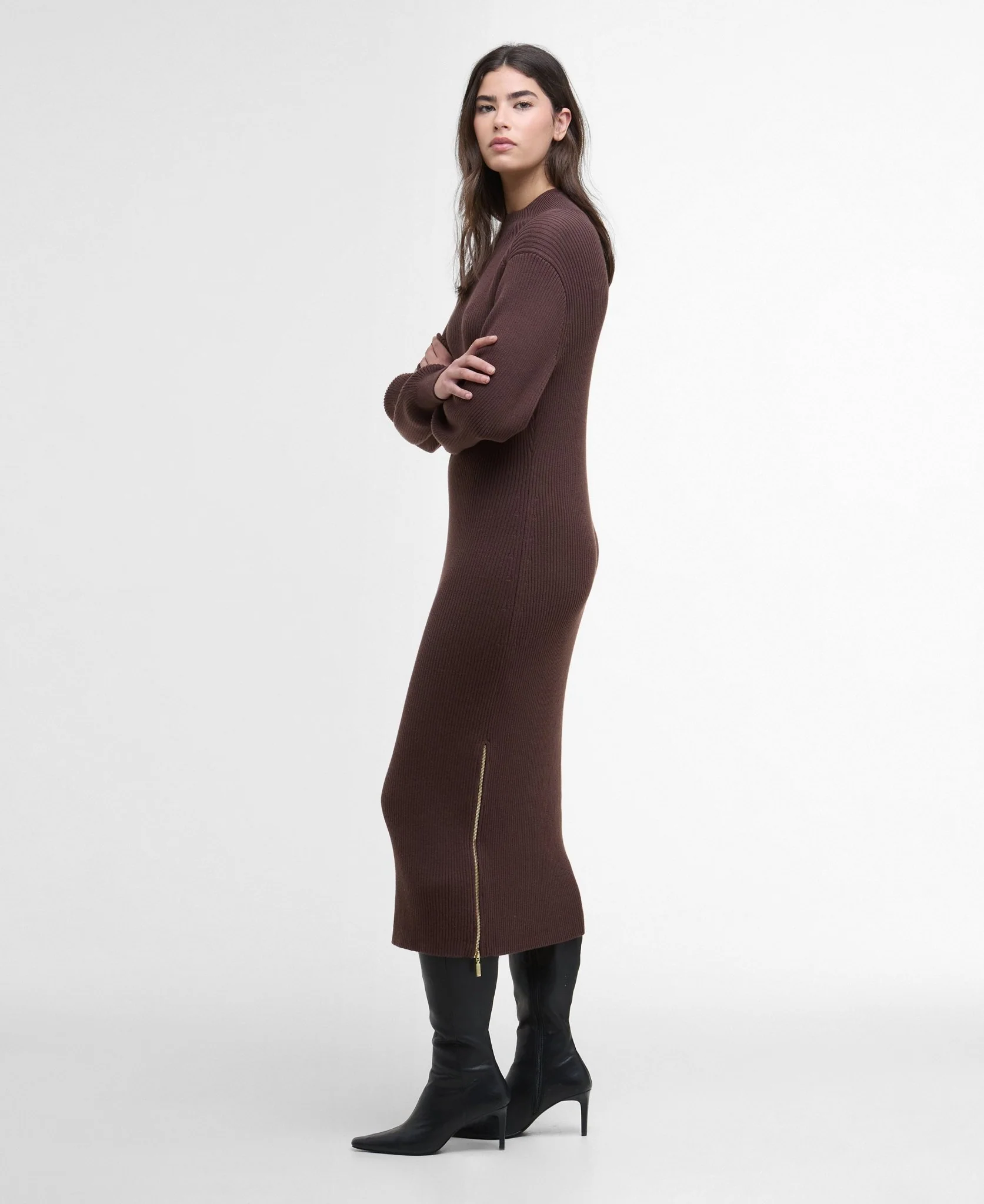 Barbour International Lana Knitted Midi Dress Chocolate - Image 3
