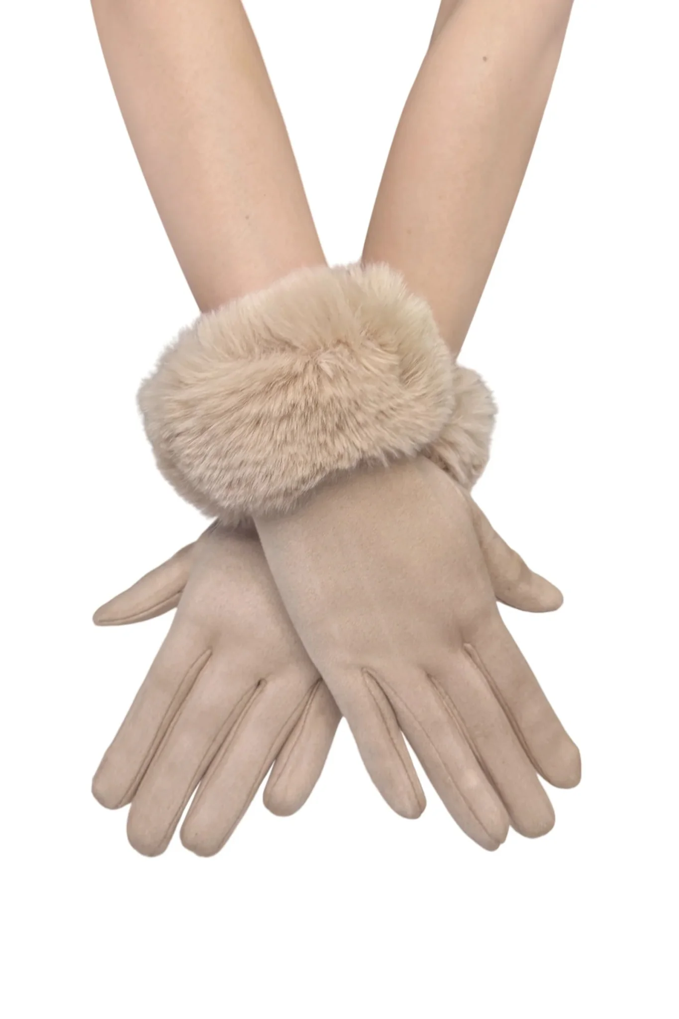 Faux Fur Trim Suede Touch Screen Gloves - Image 4