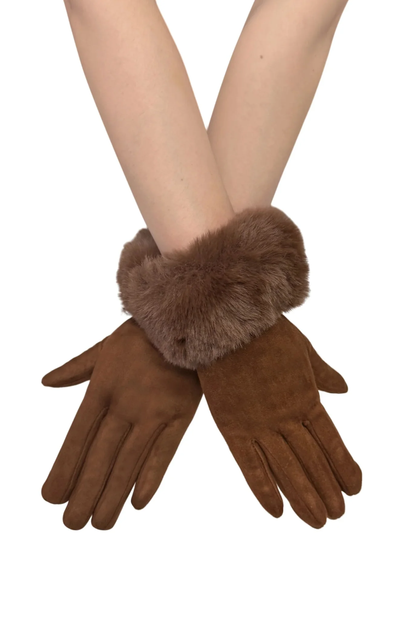 Faux Fur Trim Suede Touch Screen Gloves - Image 5