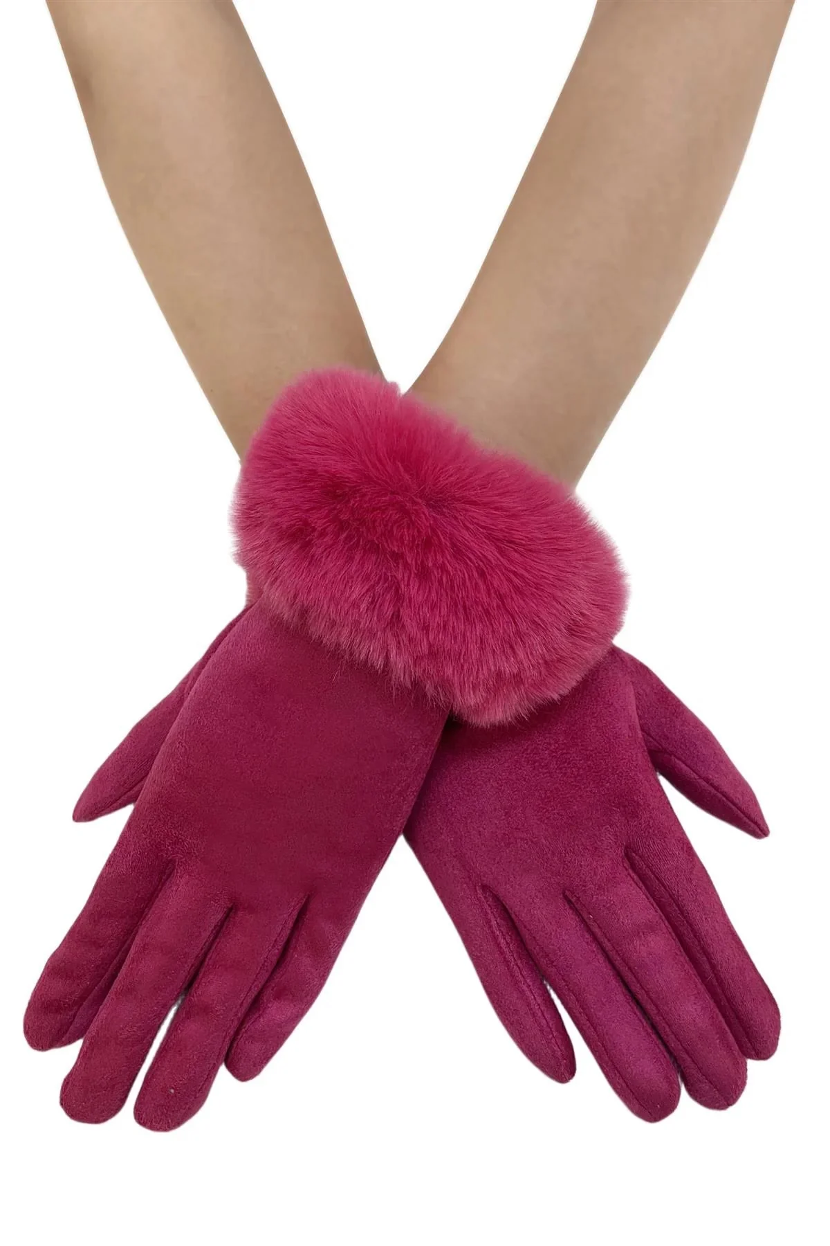 Faux Fur Trim Suede Touch Screen Gloves - Image 6