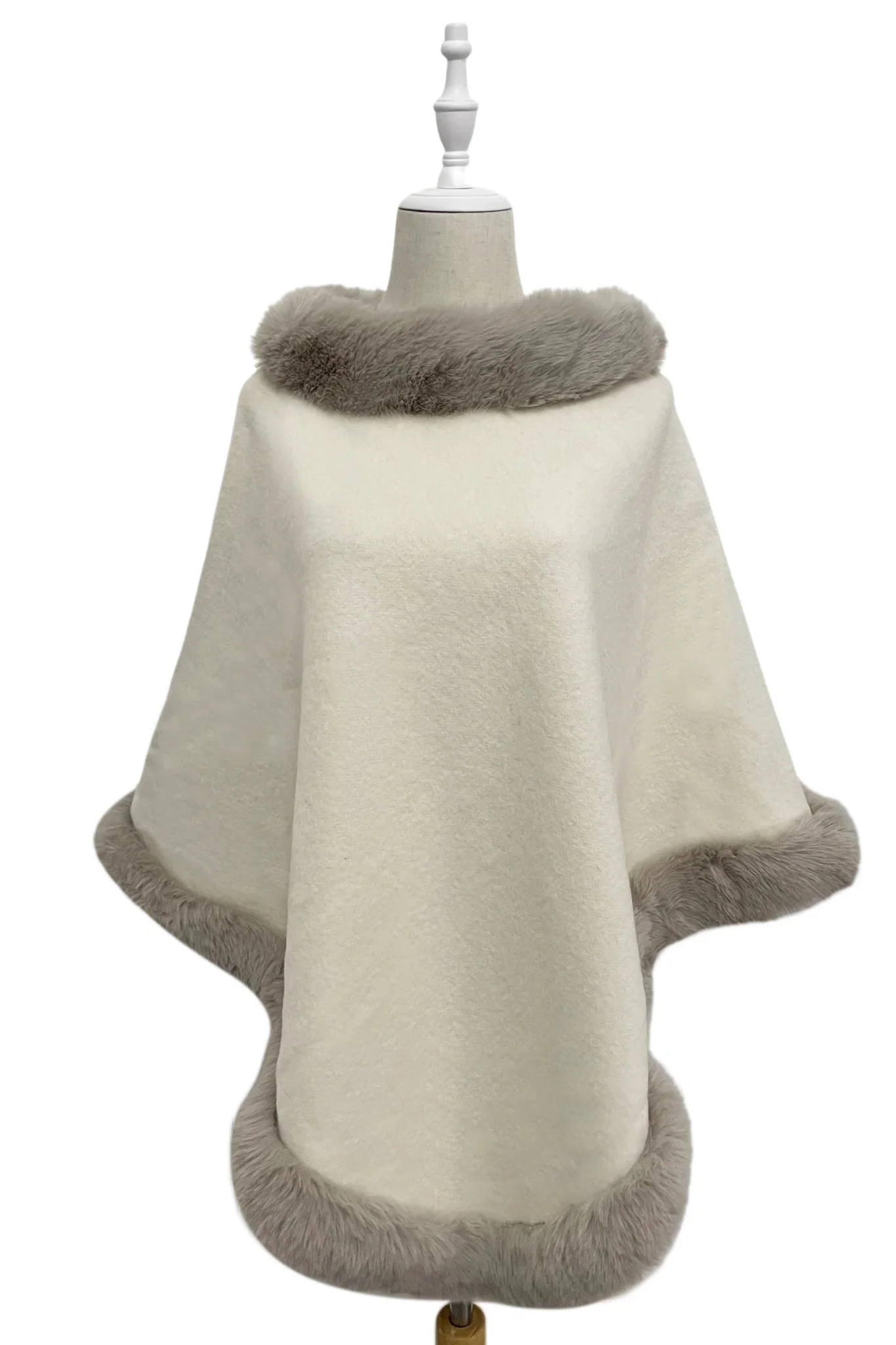 Faux Fur Trim Wool Poncho - Image 3