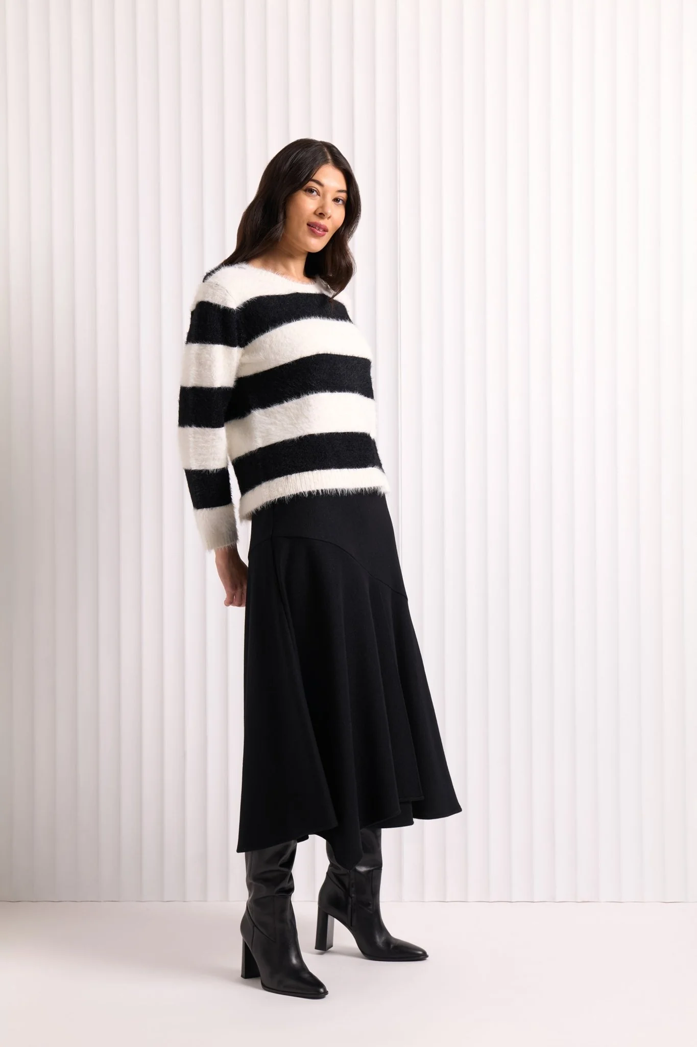 Foil Top Bird Jumper Black/Pearl Stripe