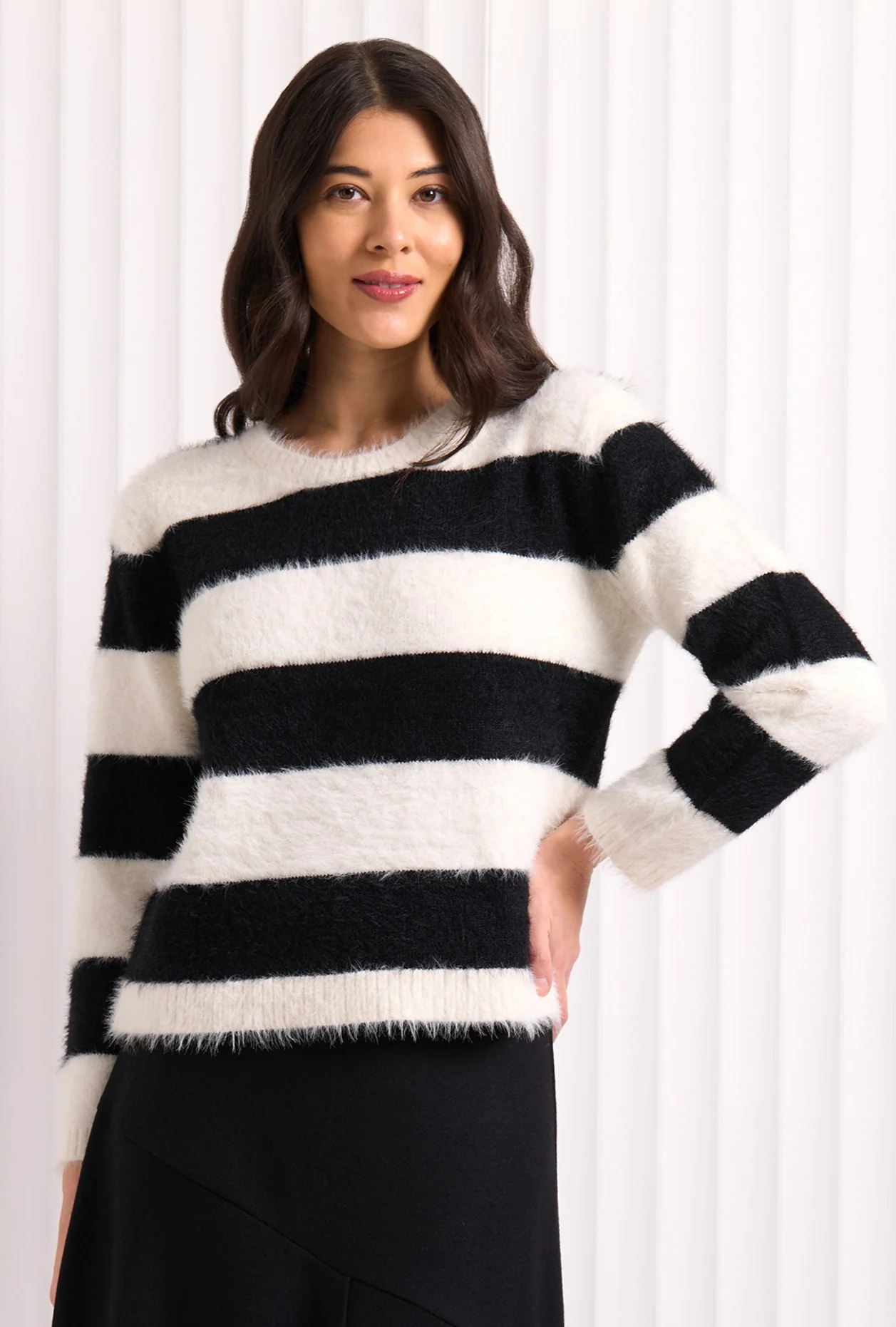 Foil Top Bird Jumper Black/Pearl Stripe - Image 2