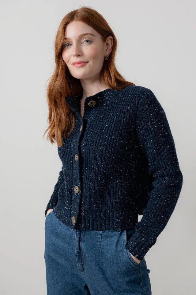 Lily And Me June Rib Cardigan Fleck Knit Navy - Image 2