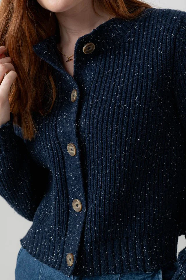 Lily And Me June Rib Cardigan Fleck Knit Navy - Image 4