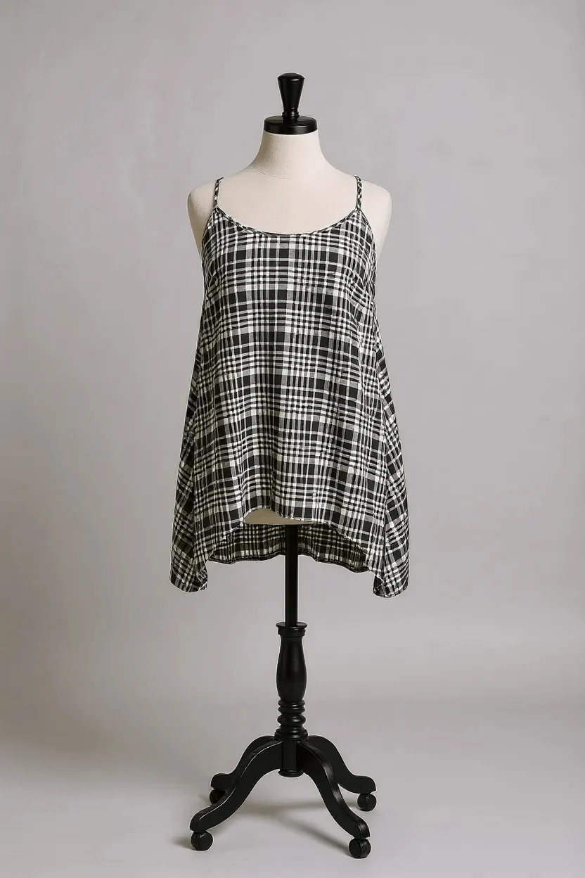 Neirami Black Check Vest Top