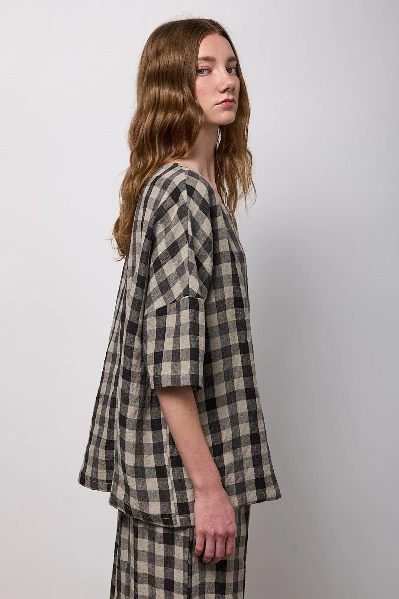 Neirami Buttons Blouse Lino Check - Image 2