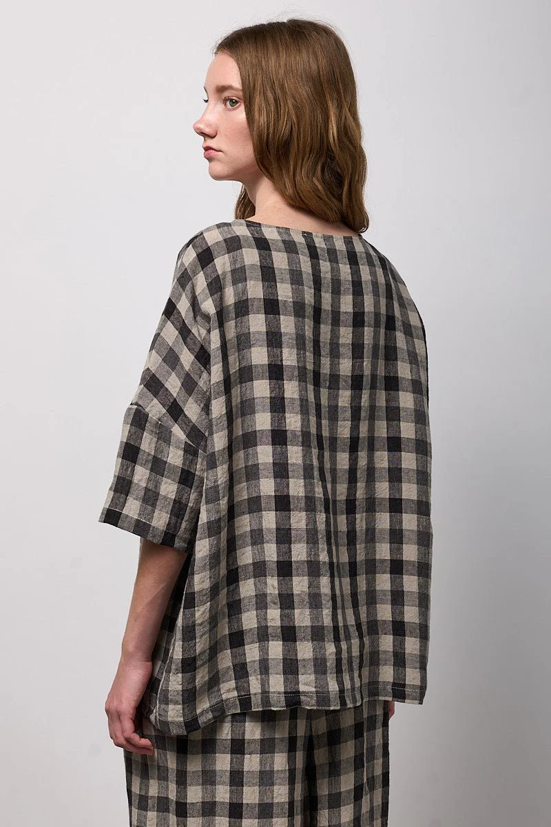 Neirami Buttons Blouse Lino Check - Image 3