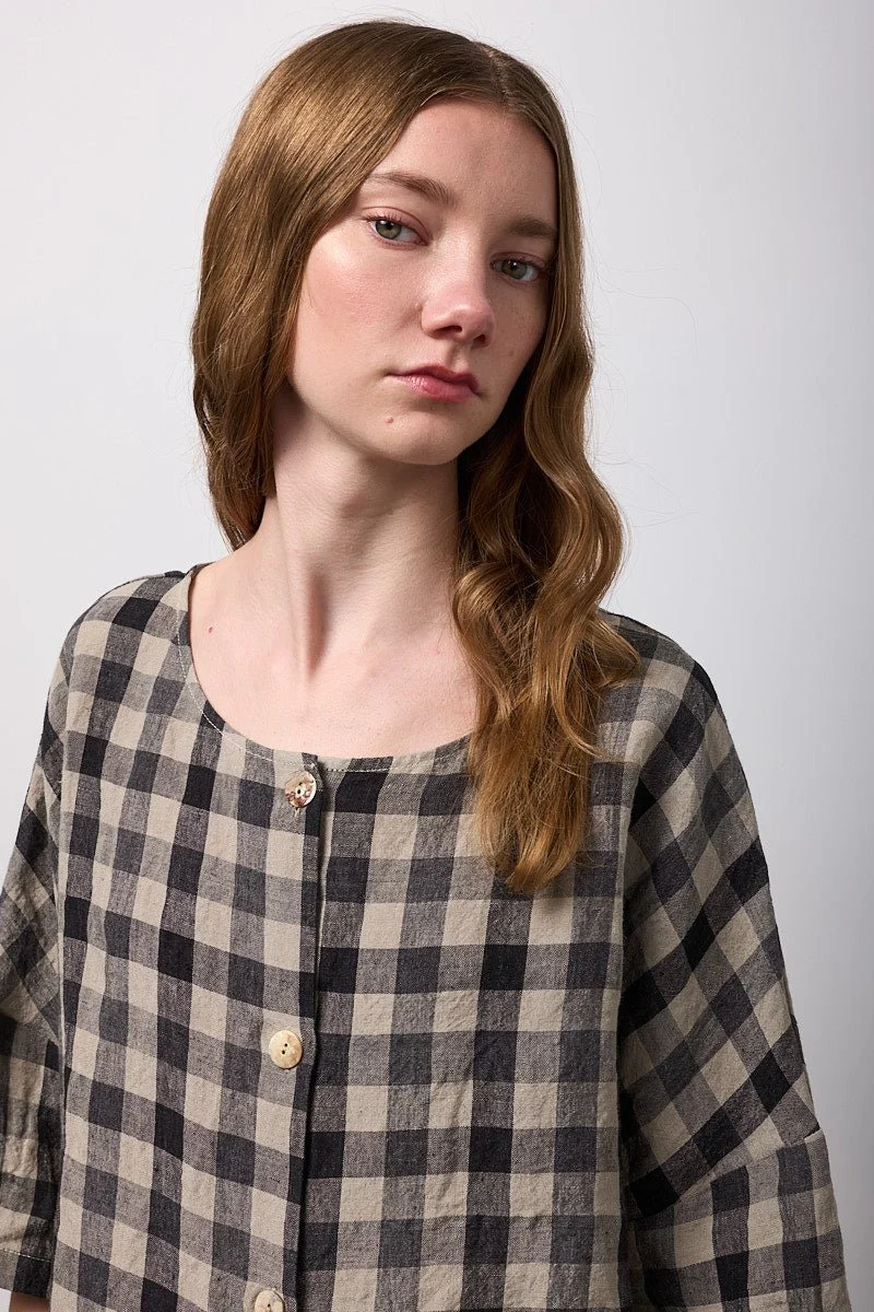 Neirami Buttons Blouse Lino Check - Image 4