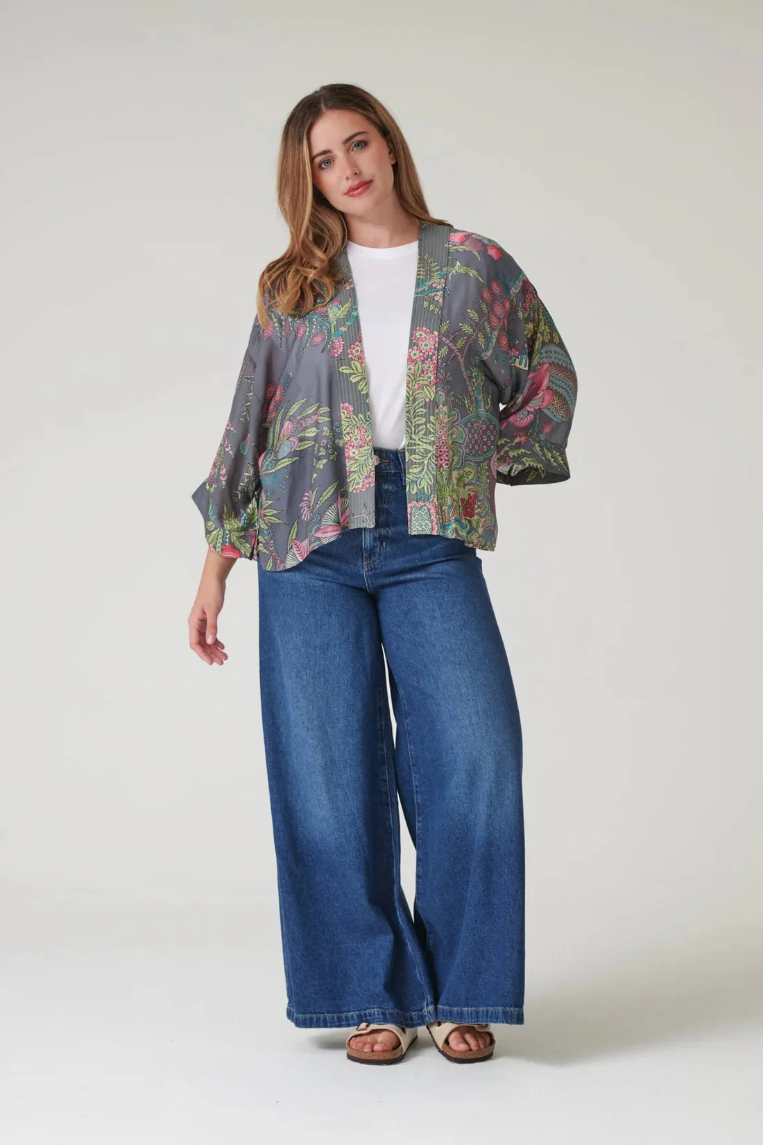 One Hundred Stars Boho Garden Grey Kimono - Image 4