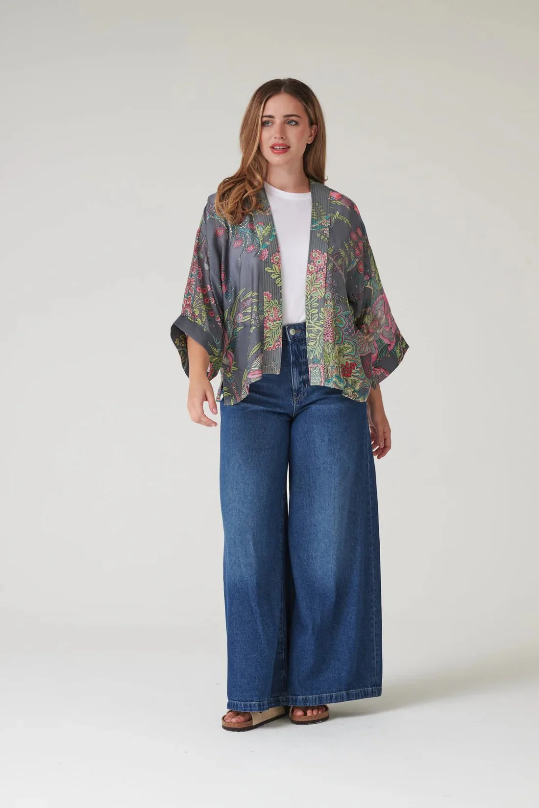 One Hundred Stars Boho Garden Grey Kimono - Image 6