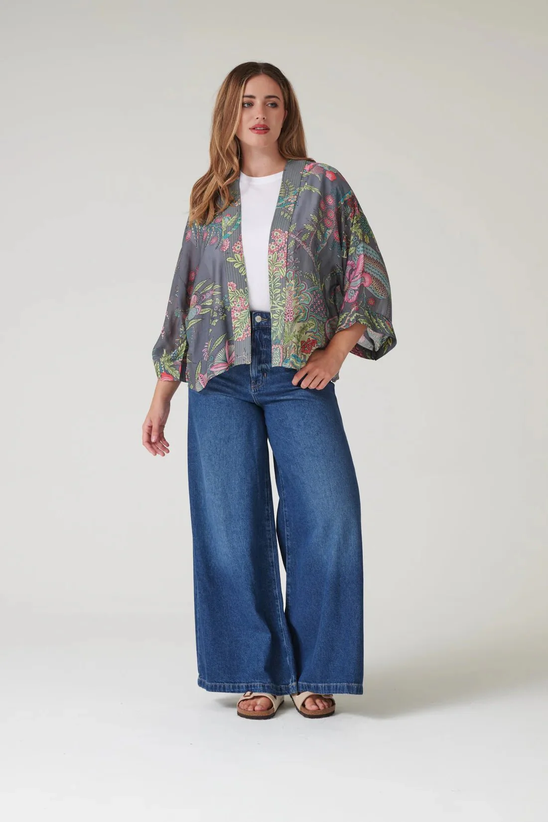 One Hundred Stars Boho Garden Grey Kimono - Image 7