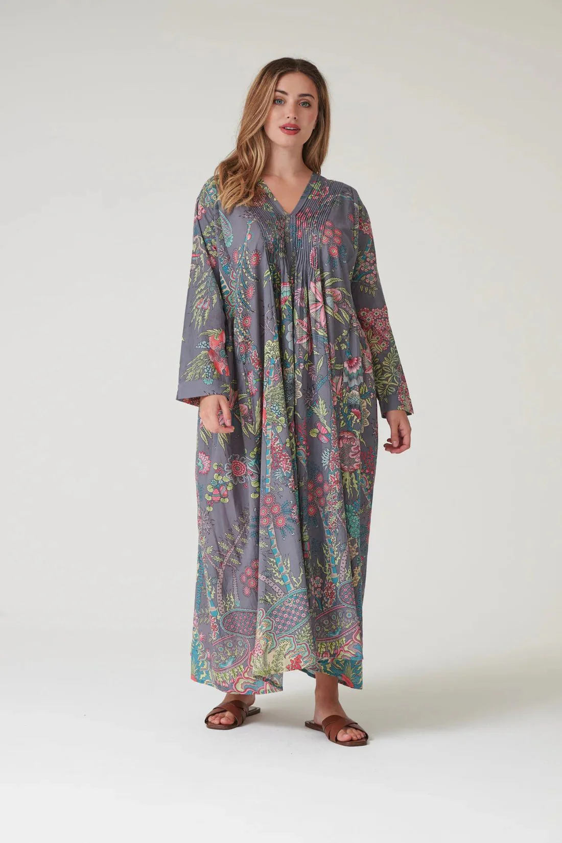 One Hundred Stars Boho Garden Grey Pinch Pleat Dress - Image 6