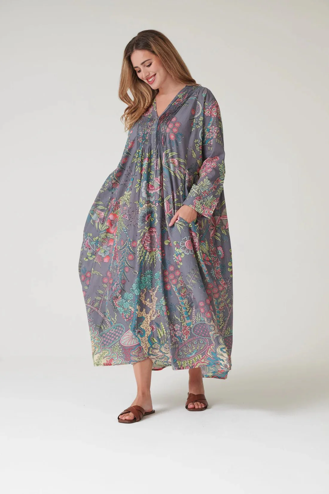 One Hundred Stars Boho Garden Grey Pinch Pleat Dress - Image 8