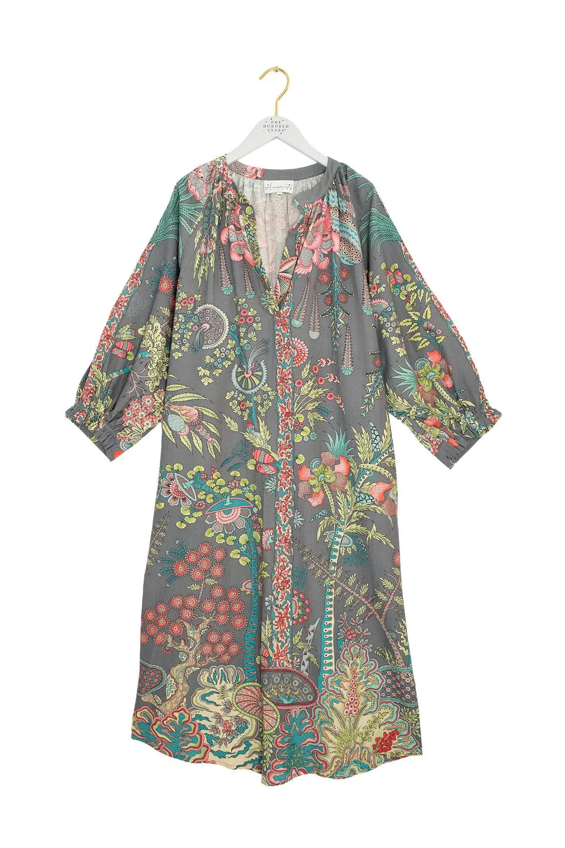 One Hundred Stars Boho Garden Grey Raglan Dress