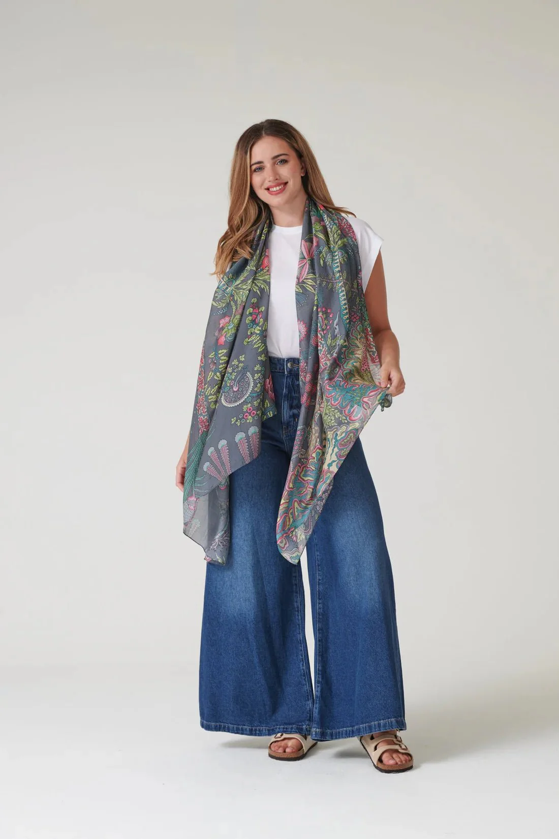 One Hundred Stars Boho Garden Grey Scarf - Image 3