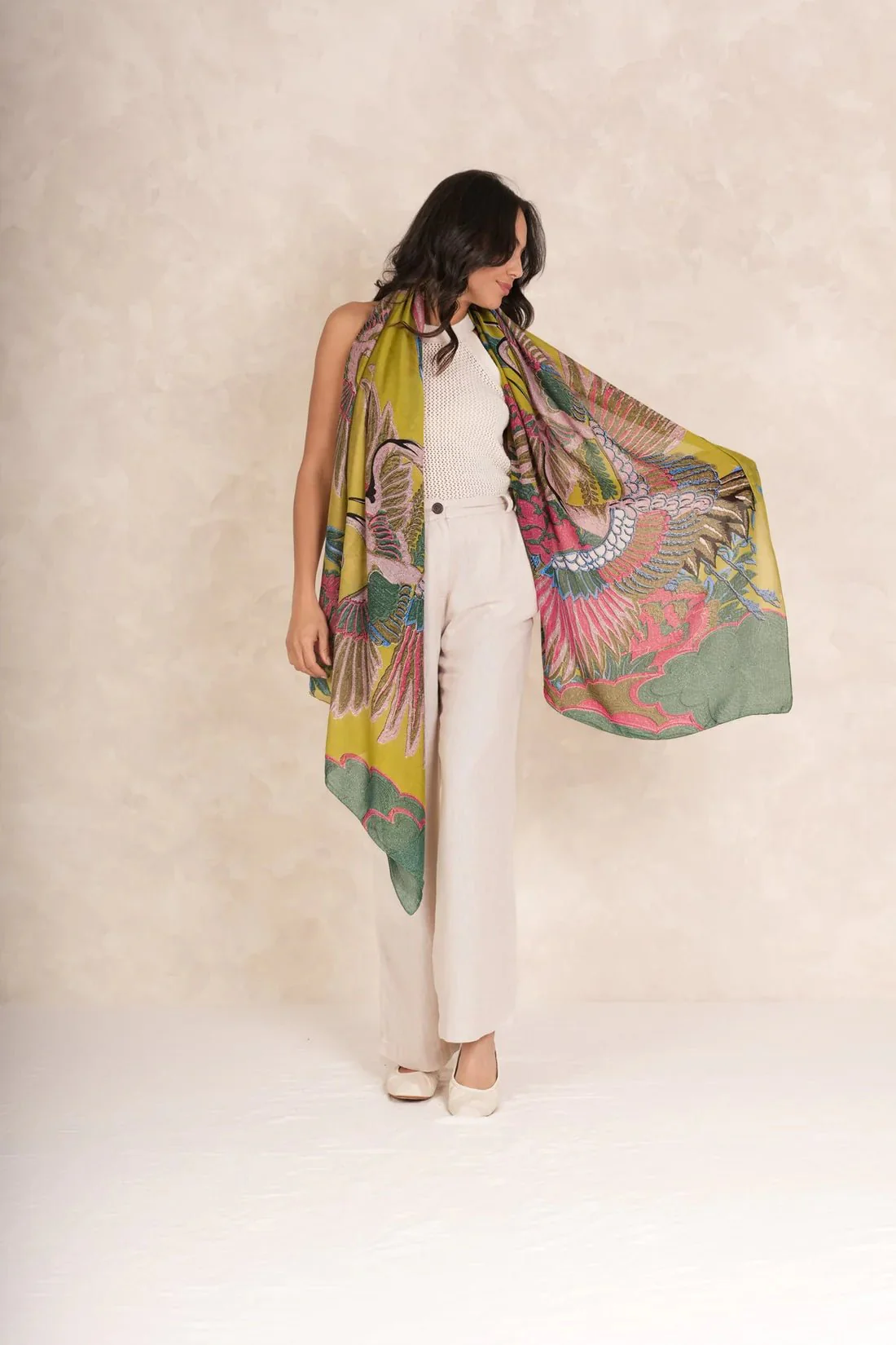 One Hundred Stars Crane Olive Scarf - Image 2