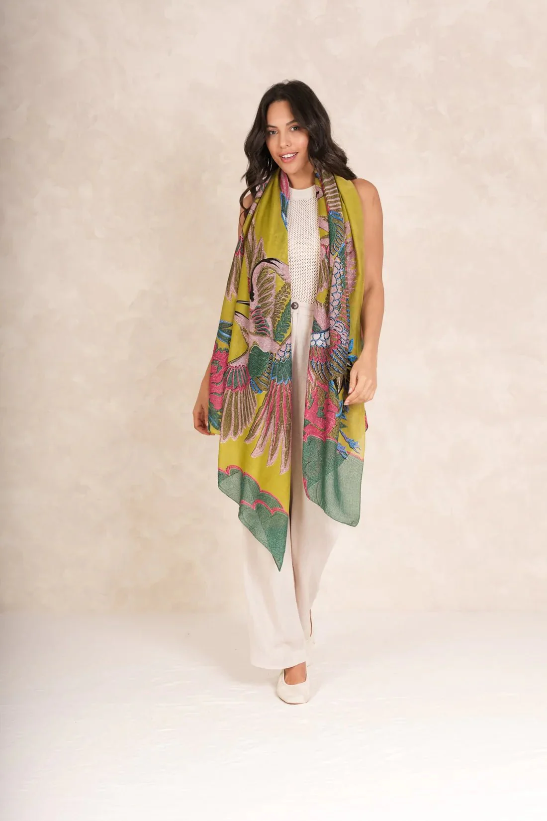 One Hundred Stars Crane Olive Scarf - Image 3