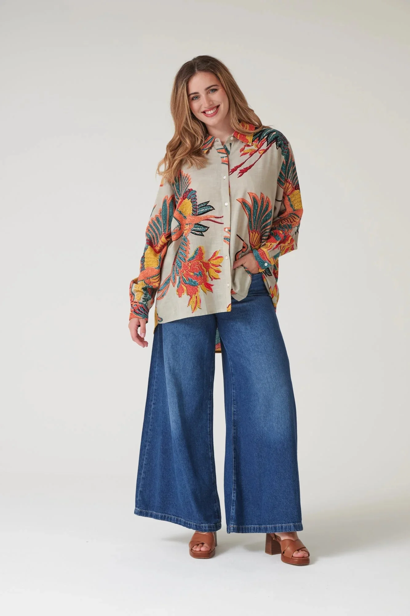 One Hundred Stars Crane Stone Oversized Shirt - Image 5