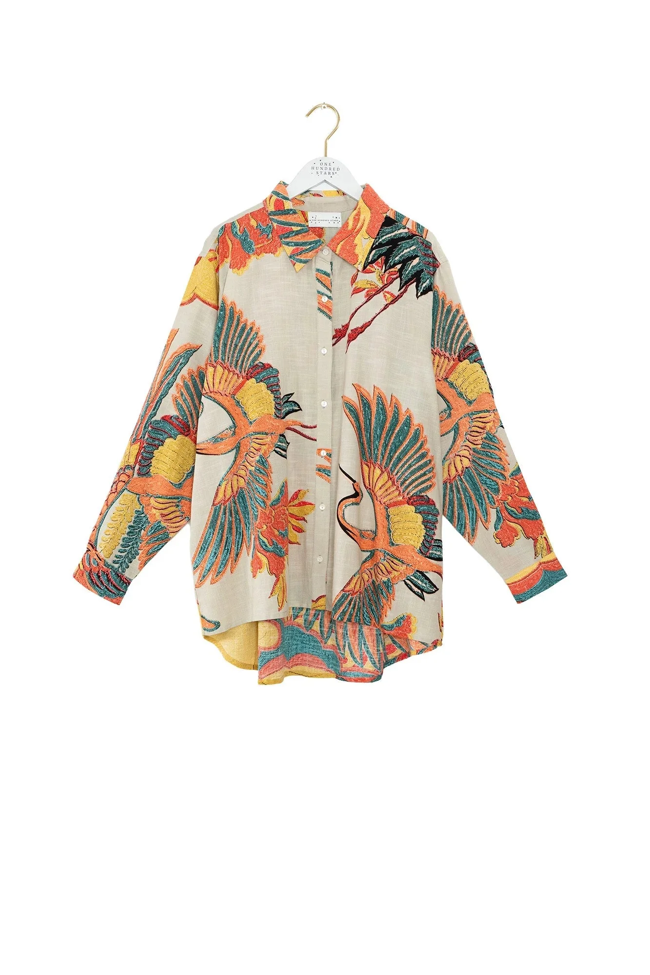 One Hundred Stars Crane Stone Oversized Shirt - Image 6
