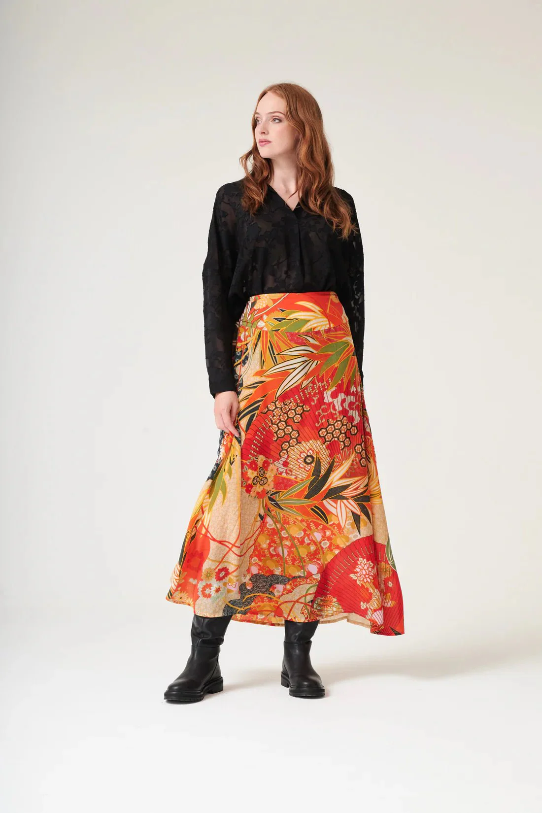 One Hundred Stars Fans Scarlet Cotton A-line Maxi Skirt - Image 5