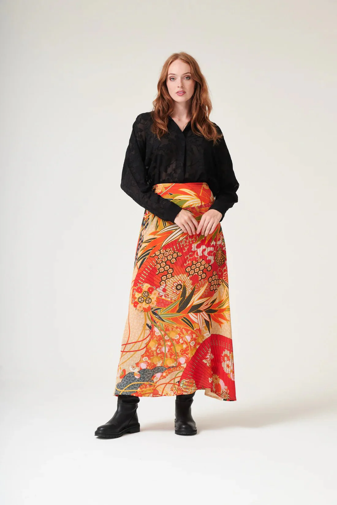 One Hundred Stars Fans Scarlet Cotton A-line Maxi Skirt - Image 7