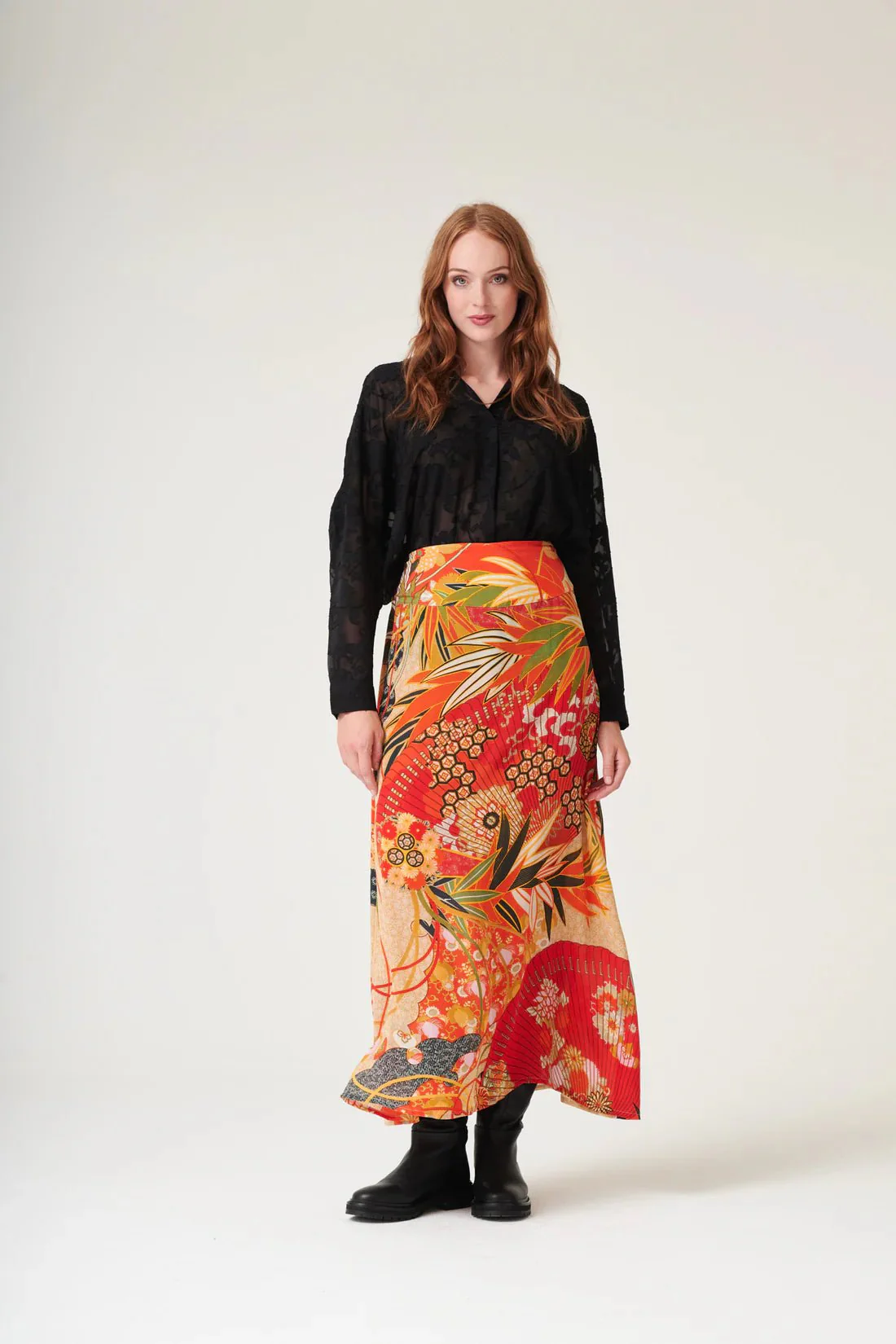 One Hundred Stars Fans Scarlet Cotton A-line Maxi Skirt - Image 8