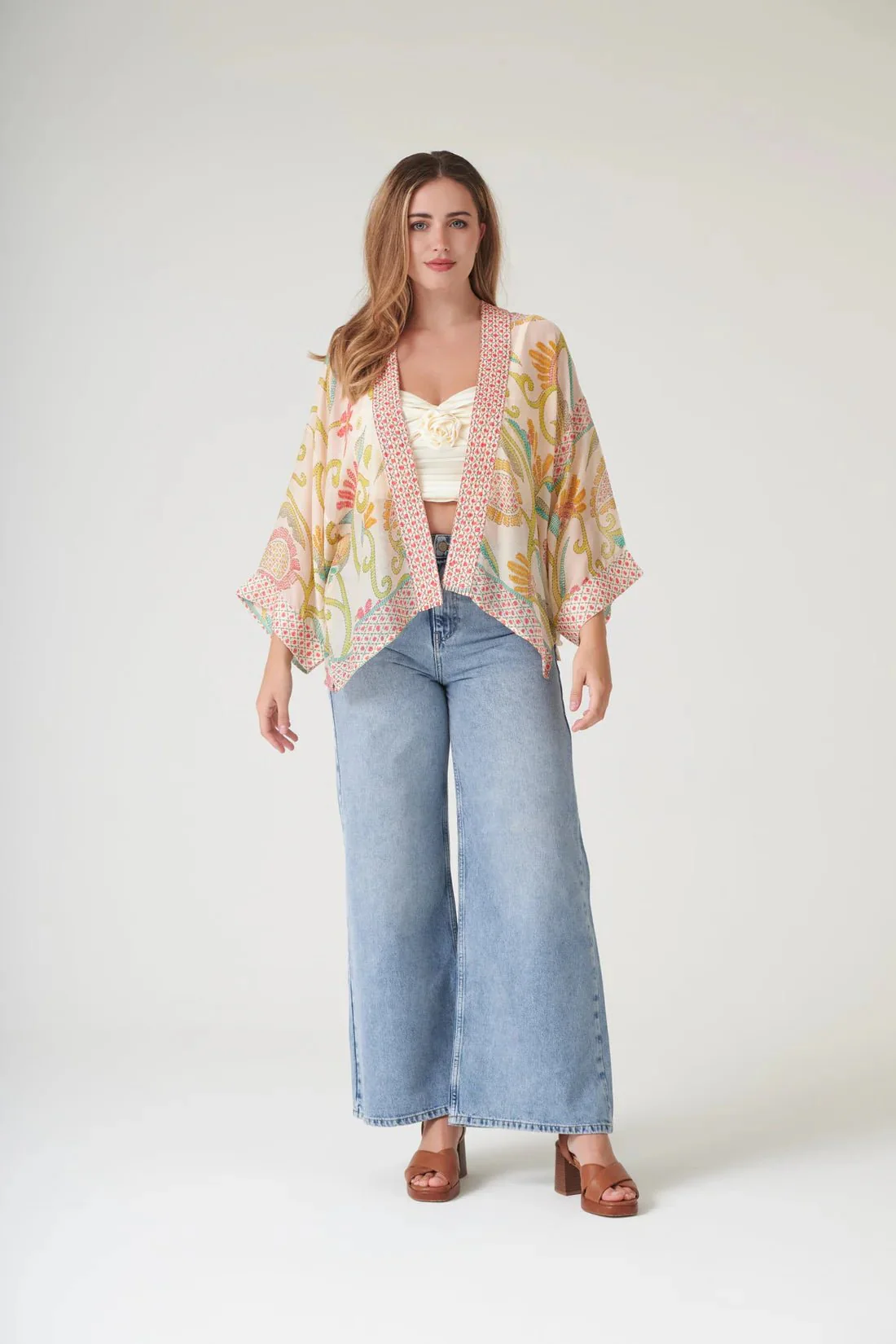 One Hundred Stars Giant Kantha Lime Kimono