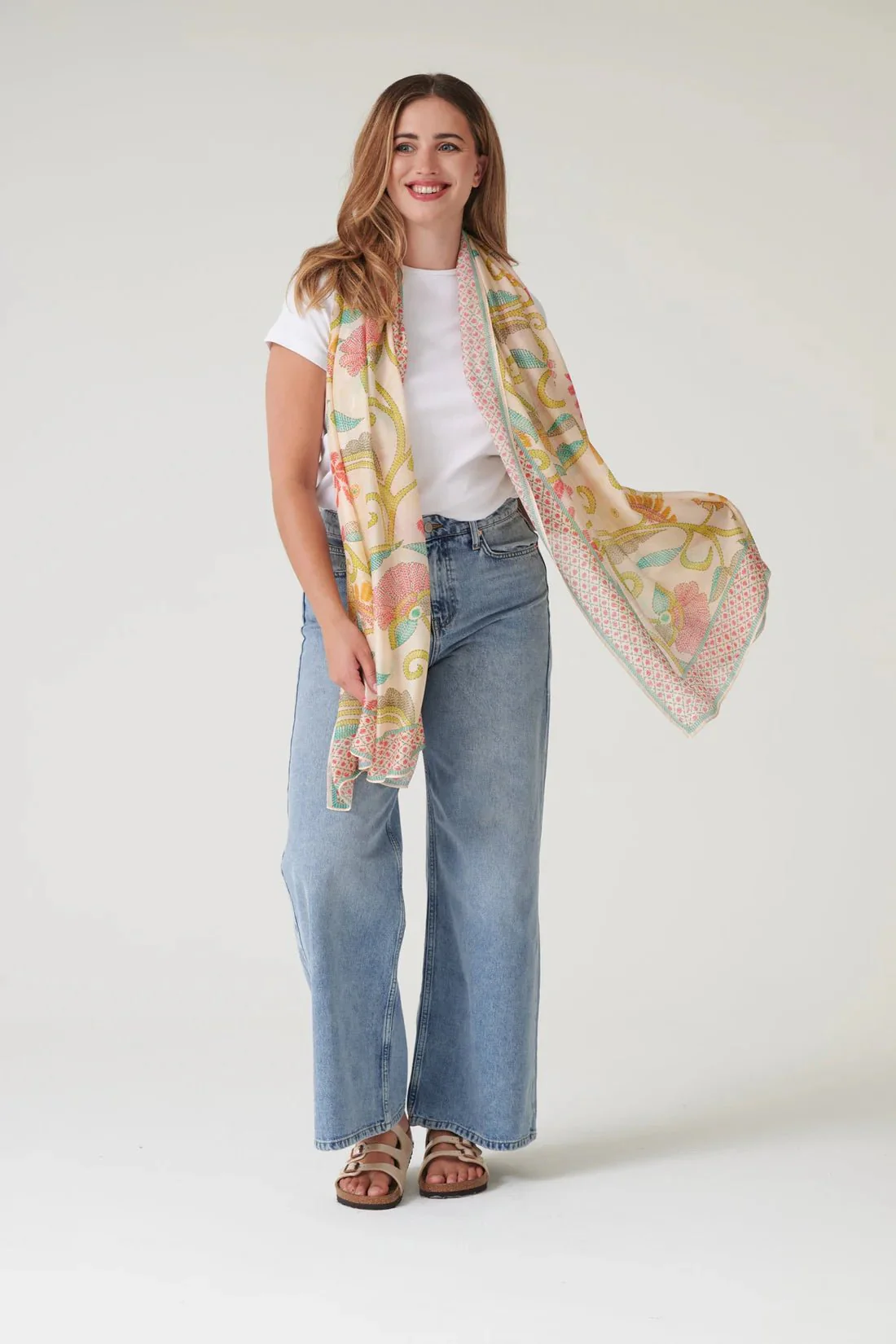One Hundred Stars Giant Kantha Lime Scarf - Image 2
