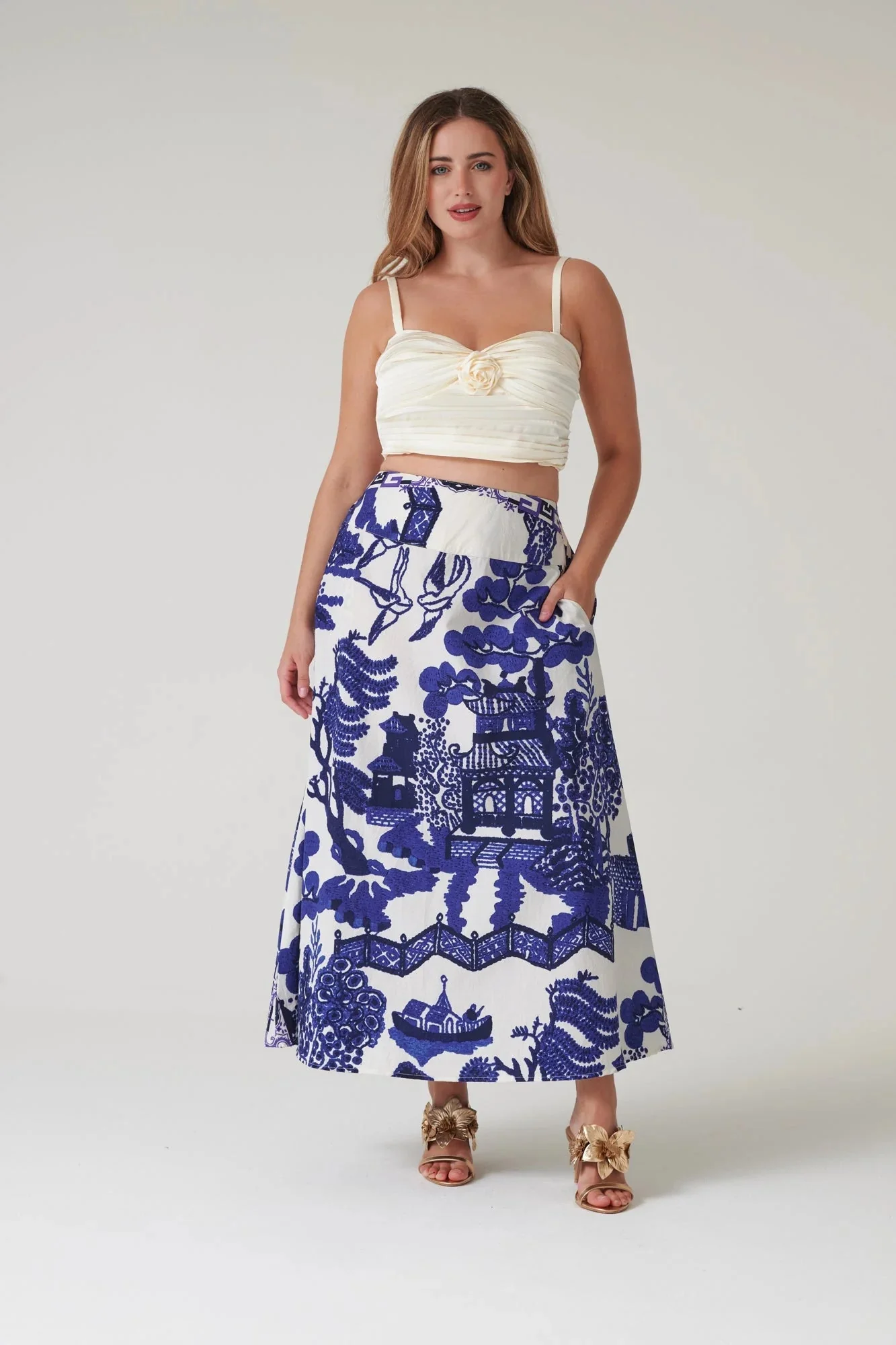 One Hundred Stars Giant Willow Blue A-line Maxi Skirt - Image 3