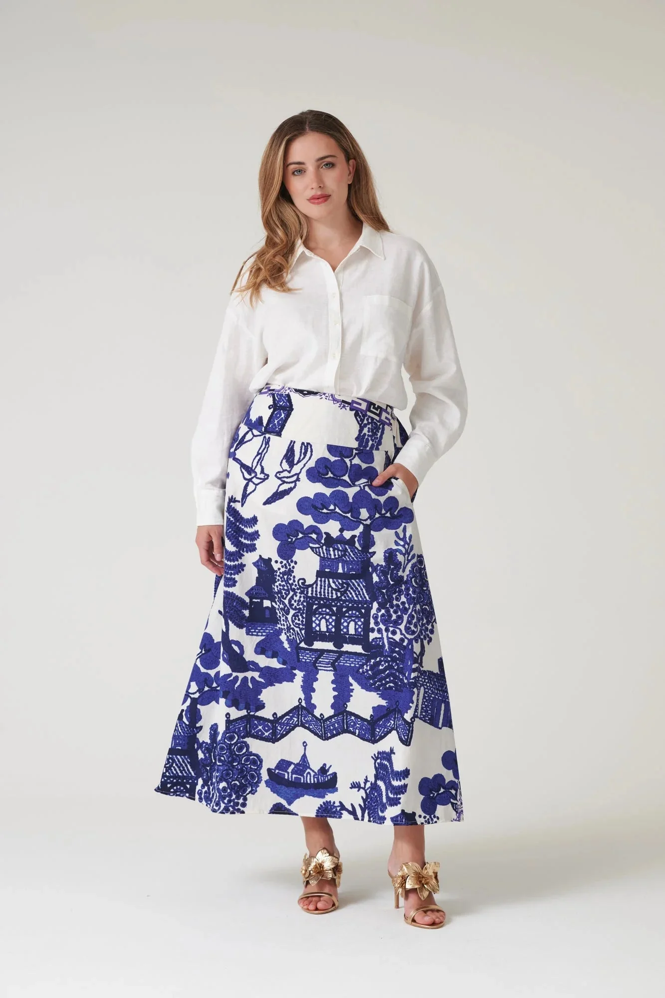 One Hundred Stars Giant Willow Blue A-line Maxi Skirt - Image 4