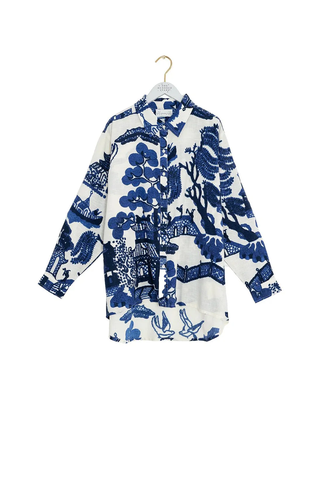 One Hundred Stars Giant Willow Blue Oversized Shirt - Image 5