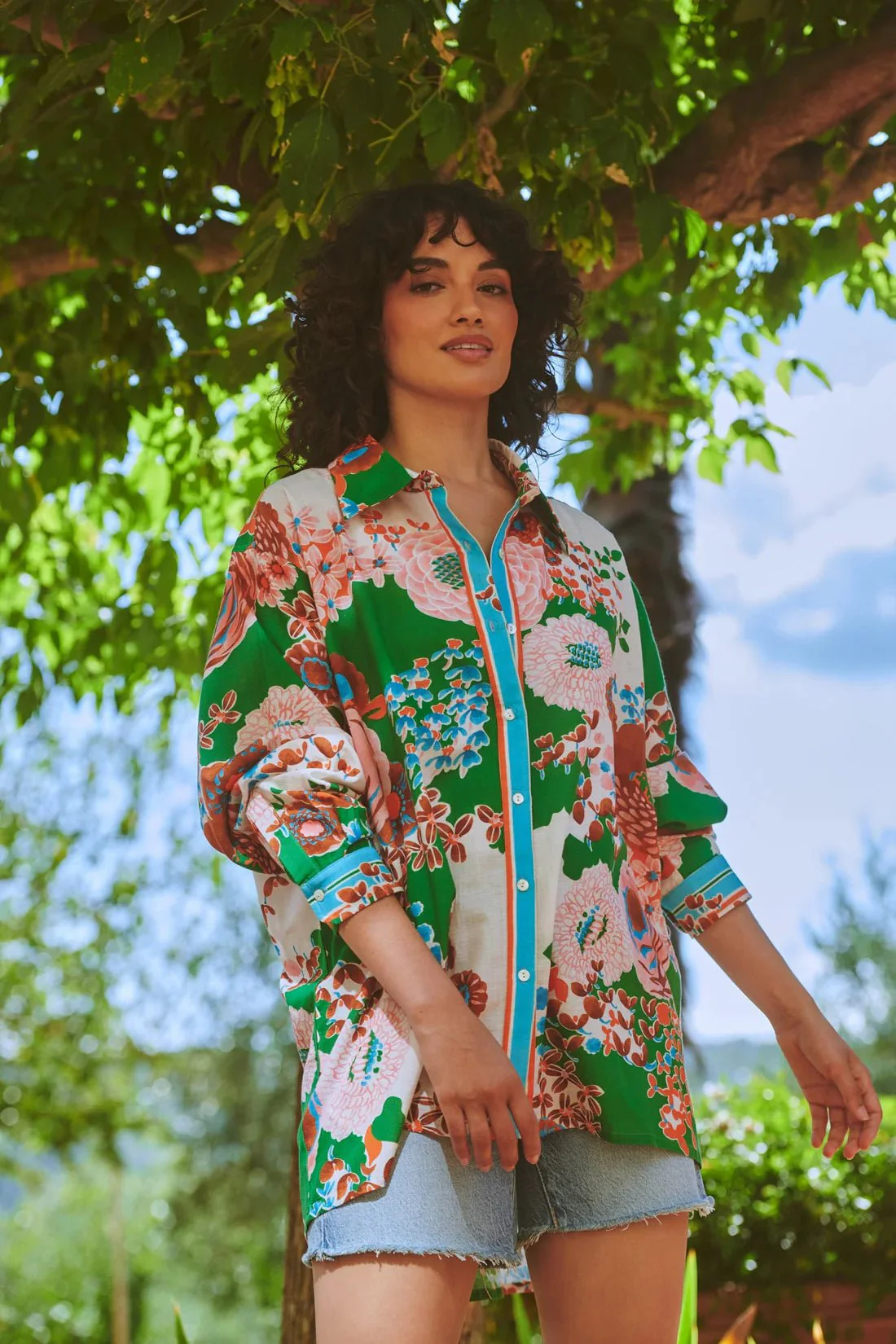 One Hundred Stars Kitsch Bouquet Green Oversized Shirt - Image 3