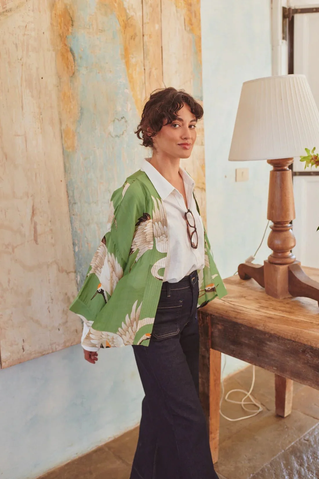 One Hundred Stars Stork Pea Green Kimono - Image 2