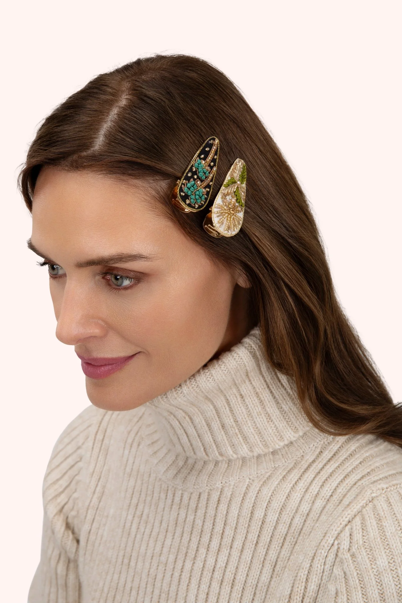 Powder Hair Clips midnight Trees And Champagne Flower - Image 2