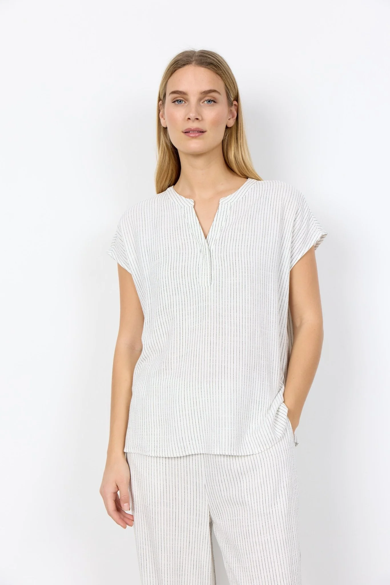 Soya Concept Cannie 1 Striped Cap Sleeve Linen Top