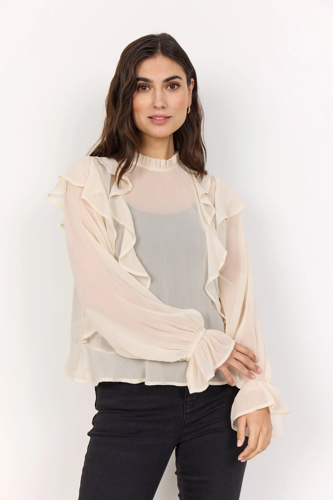 Soya Concept Naia 3 Sheer Blouse Cream - Image 5