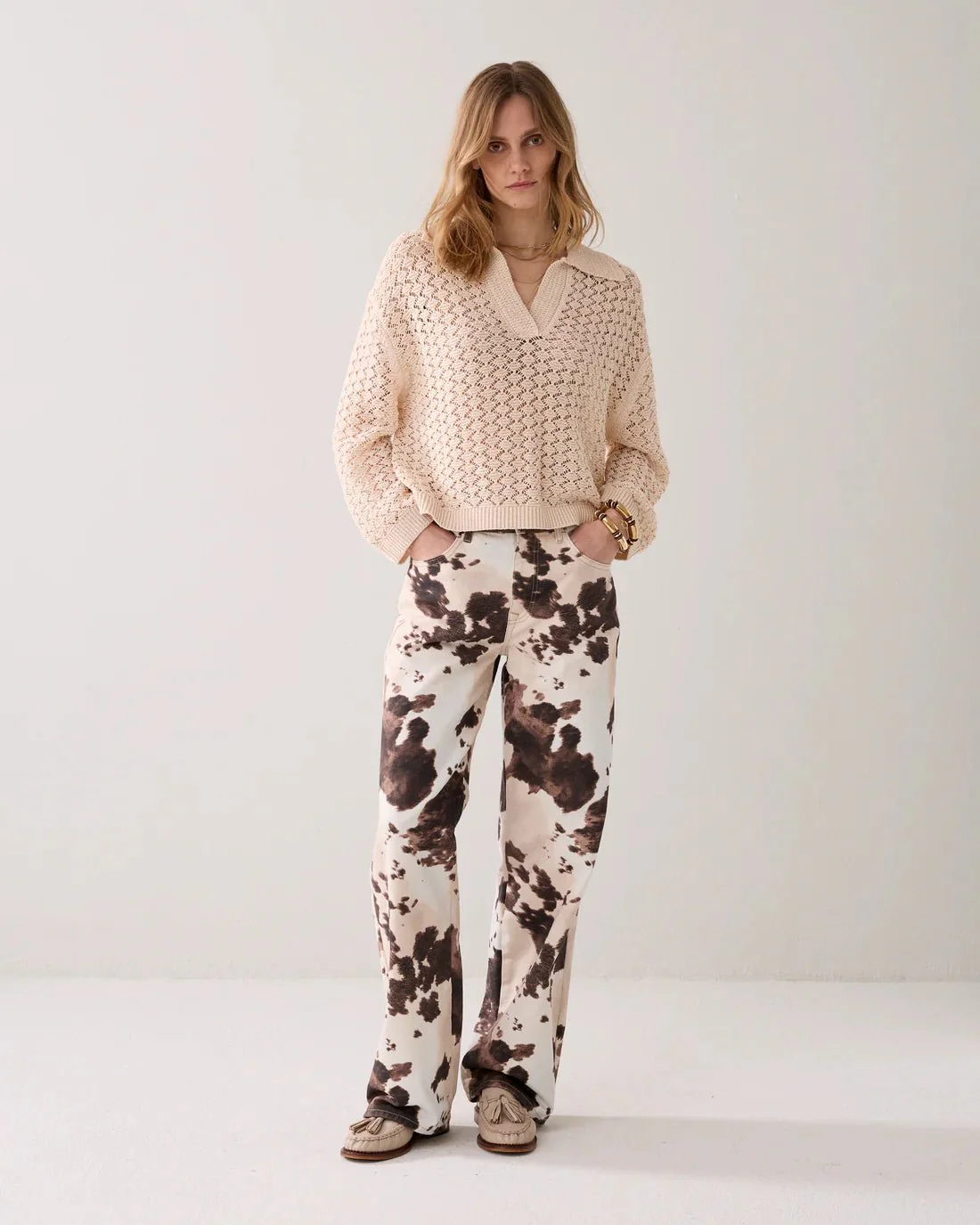 Summum Woman Cow Print Twill Trousers - Image 3