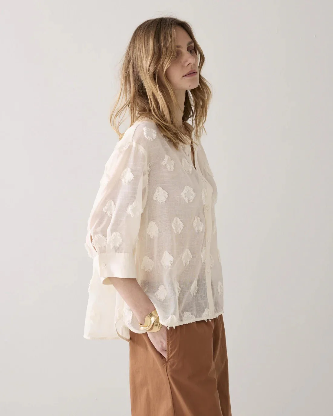 Summum Woman Short Sleeve 3D Blouse Ivory - Image 3