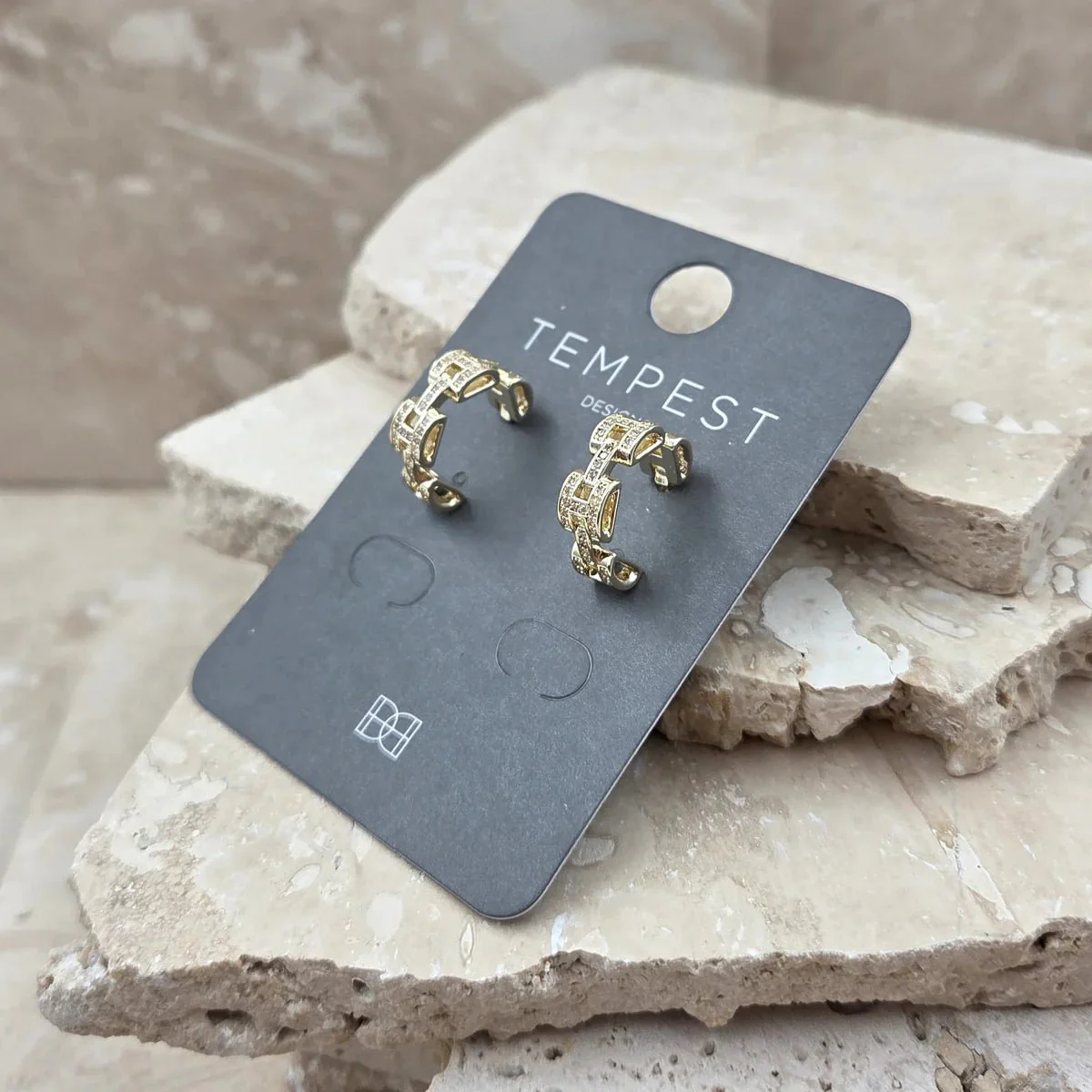 Tempest Designs Crystal link curved hoop earrings