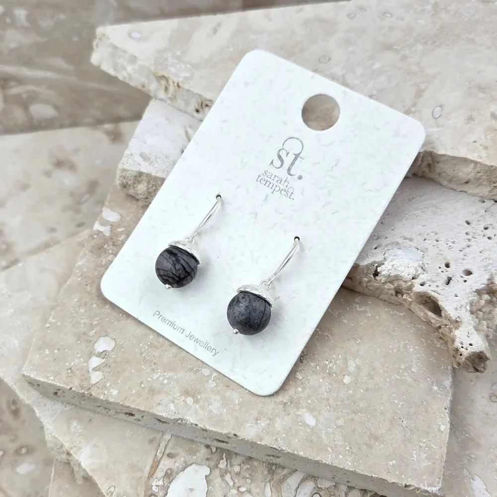 Tempest Designs Jasper bead earrings with soft hammered cap