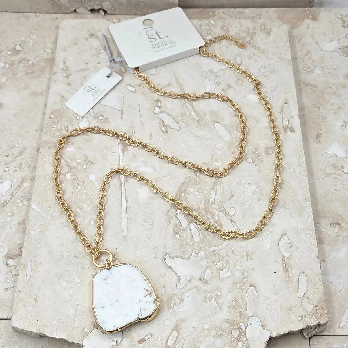 Tempest Designs Natural howlite stone pendant on long chain