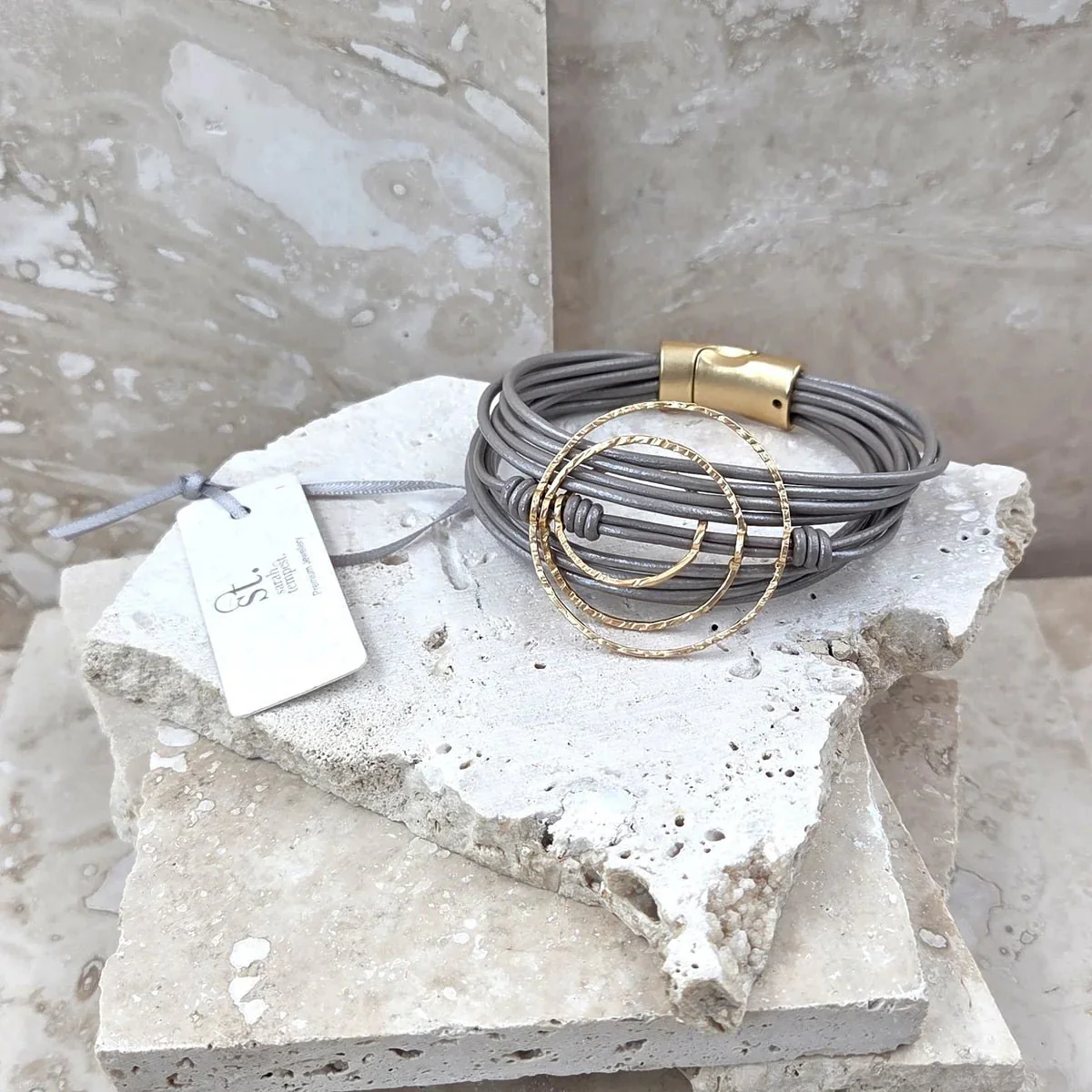 Tempest Designs Open textured rings multistrand leather bracelet