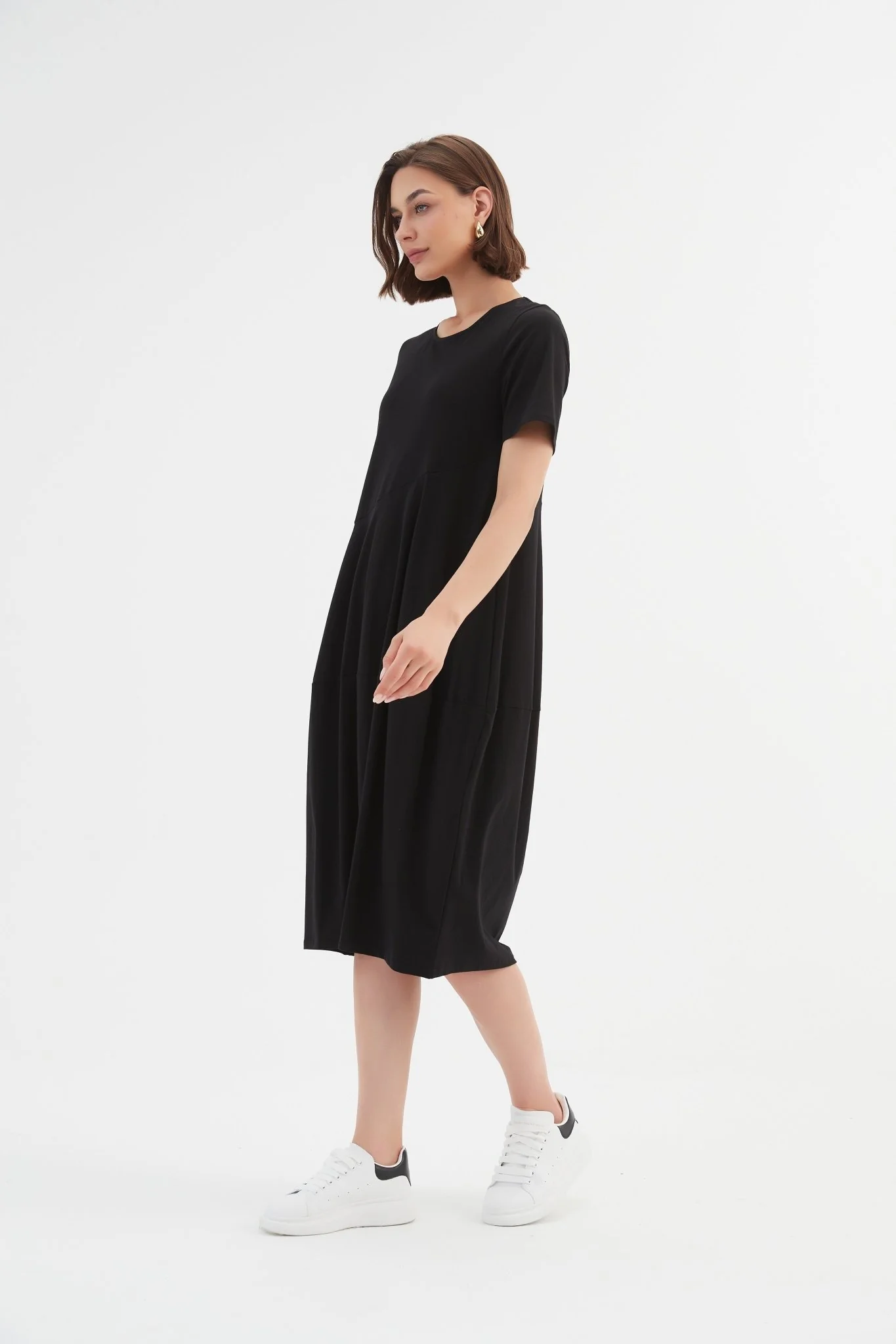 Tirelli Short Sleeve Diagonal Seam Dress Black - Image 10