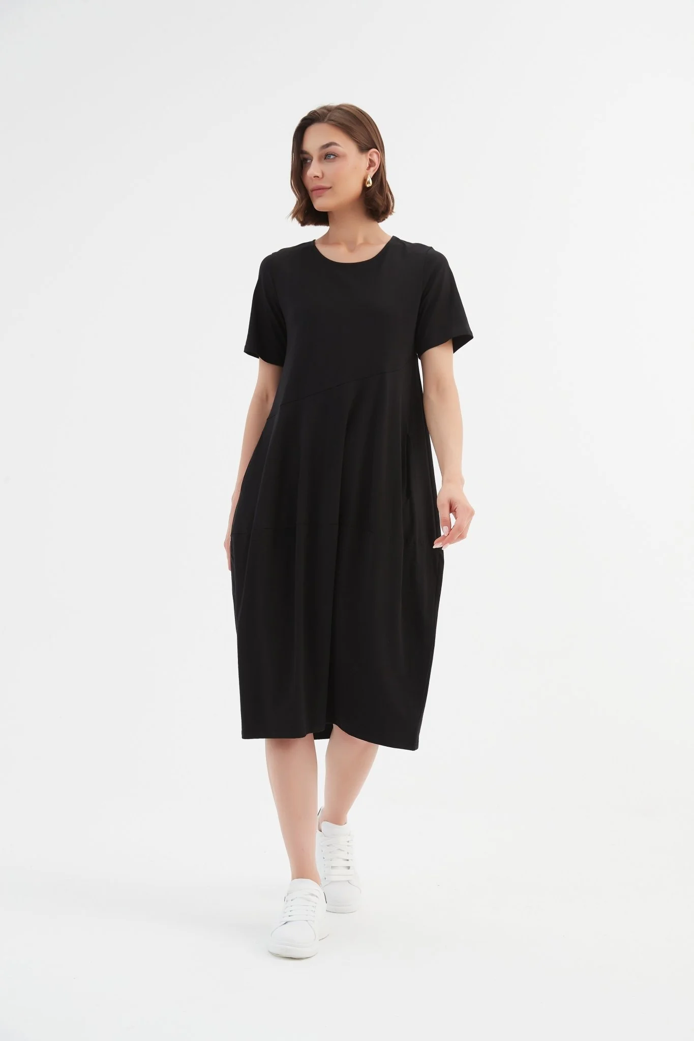Tirelli Short Sleeve Diagonal Seam Dress Black - Image 11