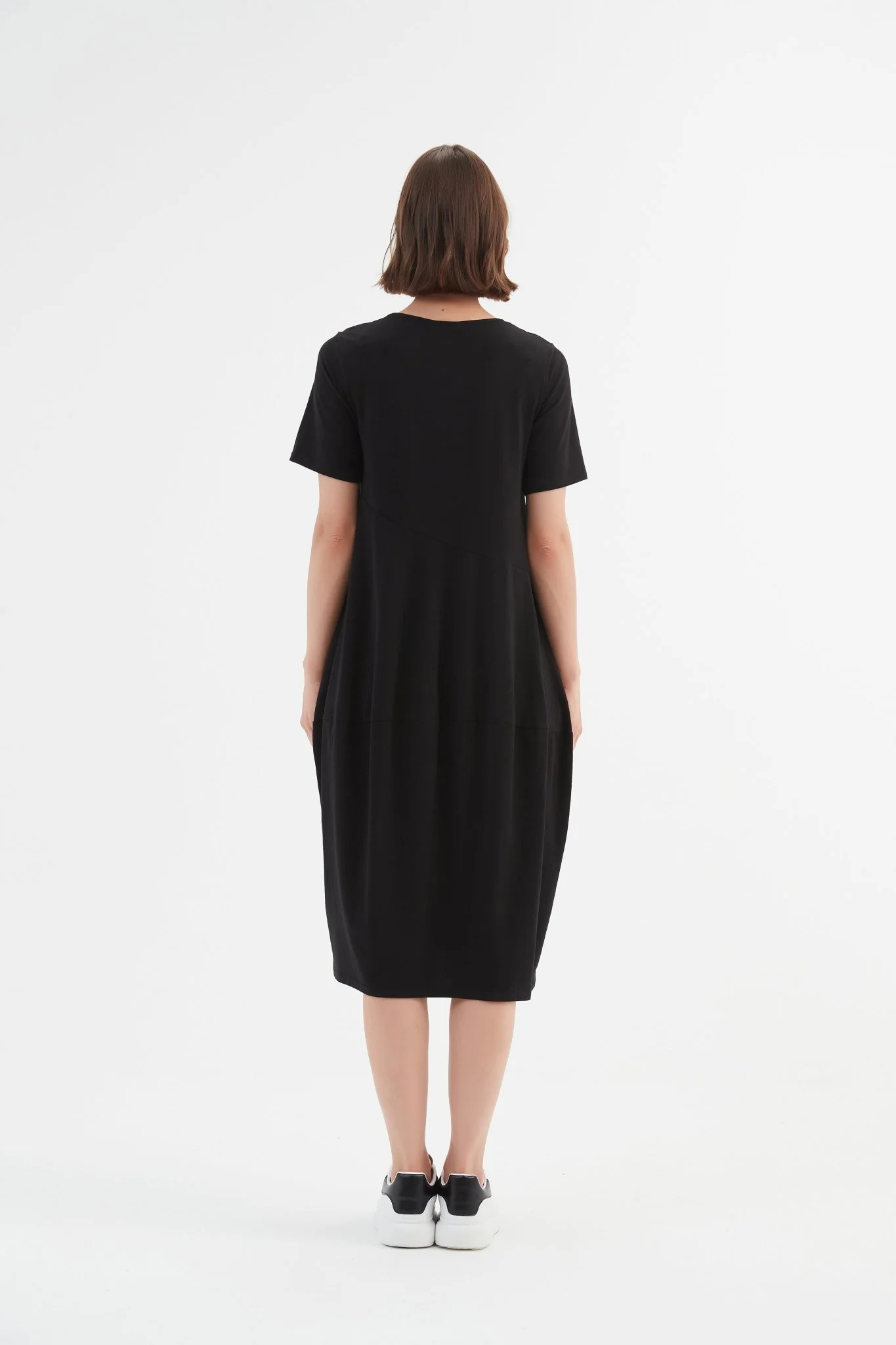 Tirelli Short Sleeve Diagonal Seam Dress Black - Image 4