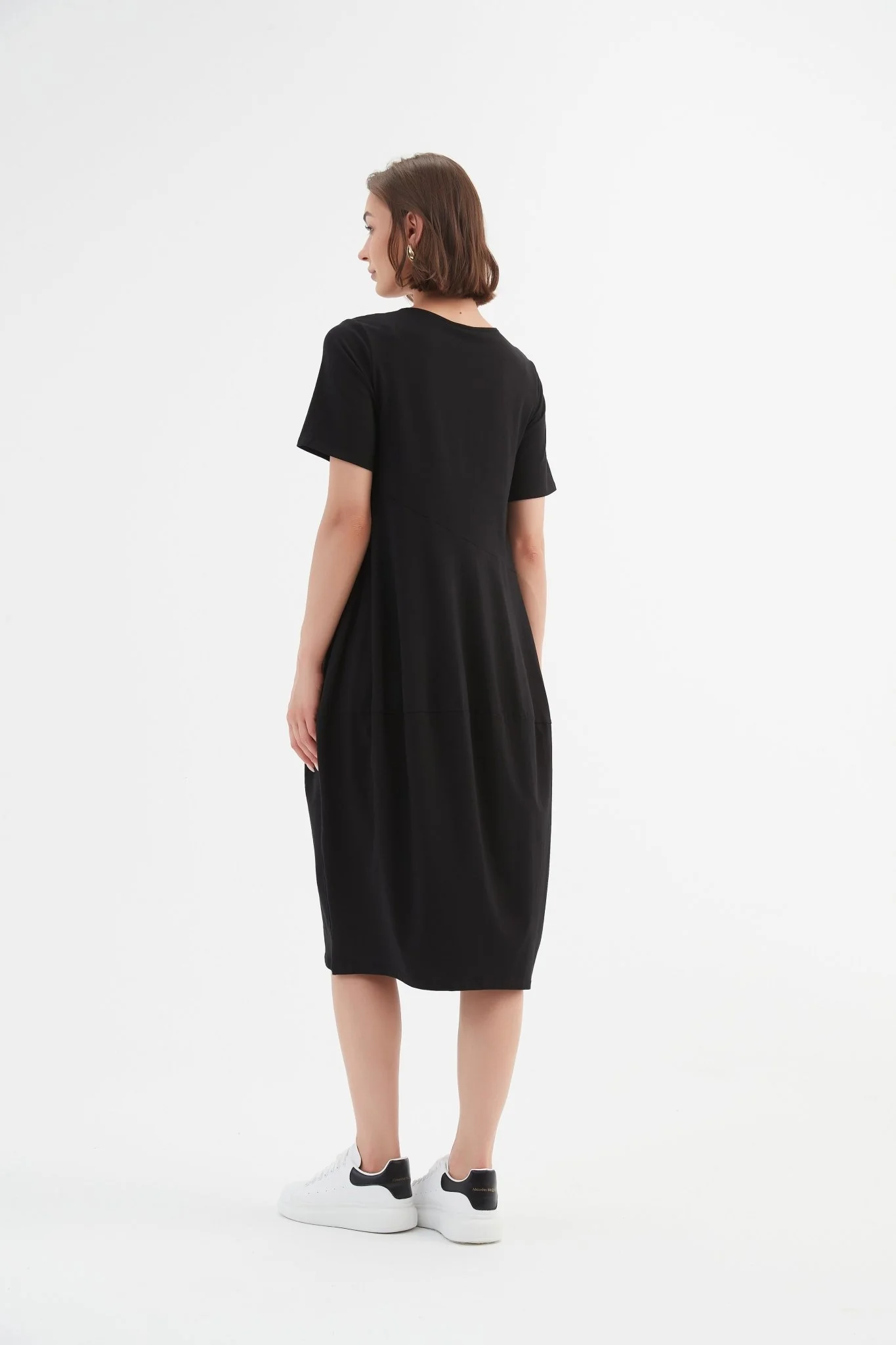 Tirelli Short Sleeve Diagonal Seam Dress Black - Image 5