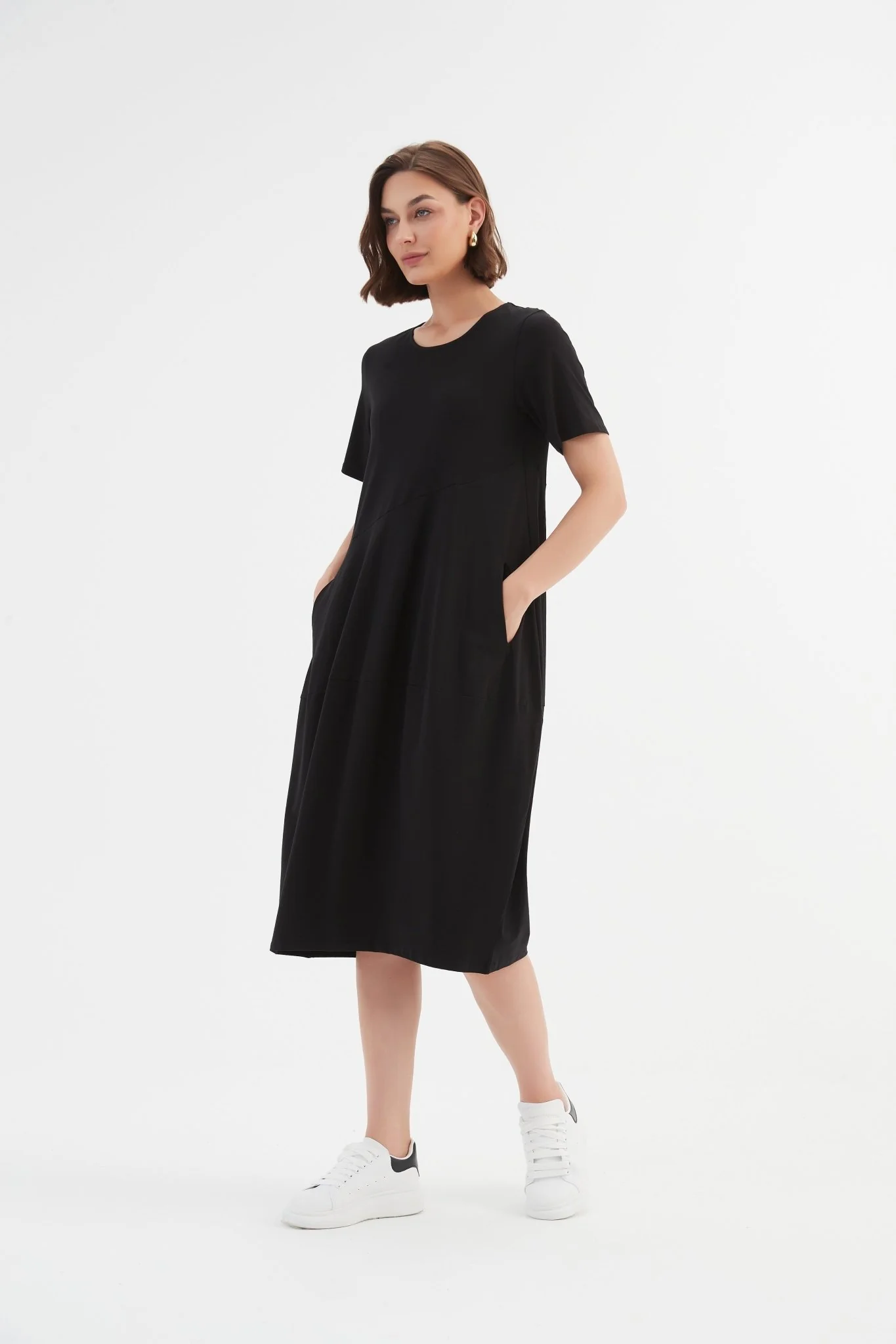 Tirelli Short Sleeve Diagonal Seam Dress Black - Image 6