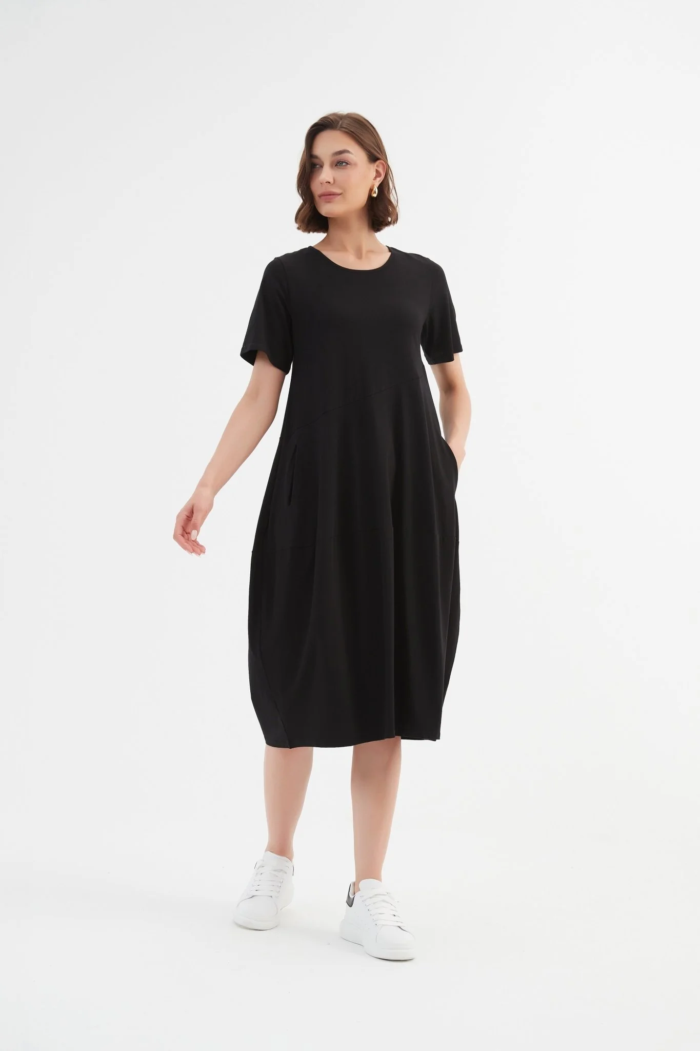 Tirelli Short Sleeve Diagonal Seam Dress Black - Image 9